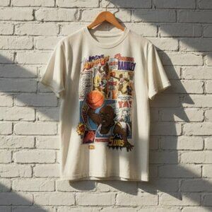 90s Pro Basketball Legend Comic Caricature Graphic T-Shirt White Unisex